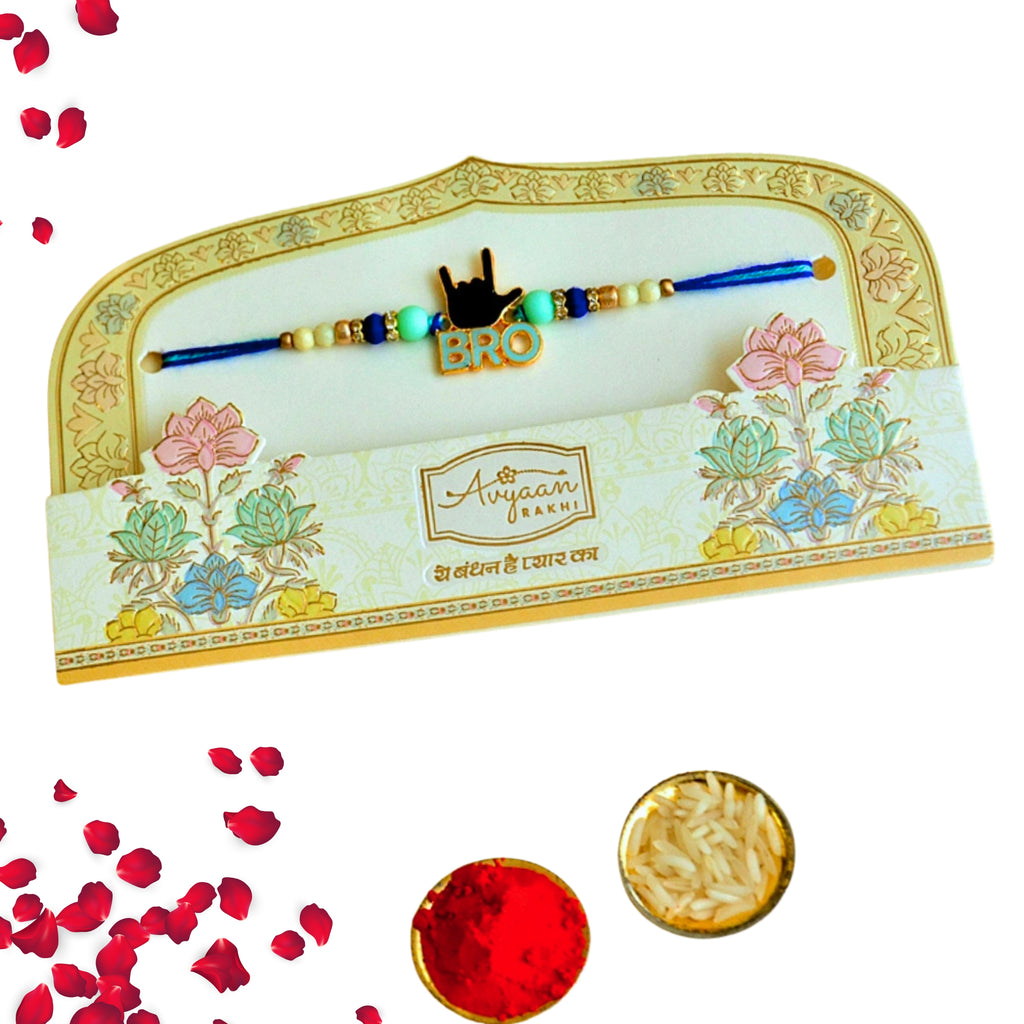 Stylish BRO Rakhi with Funky Hand Symbol - RK-155