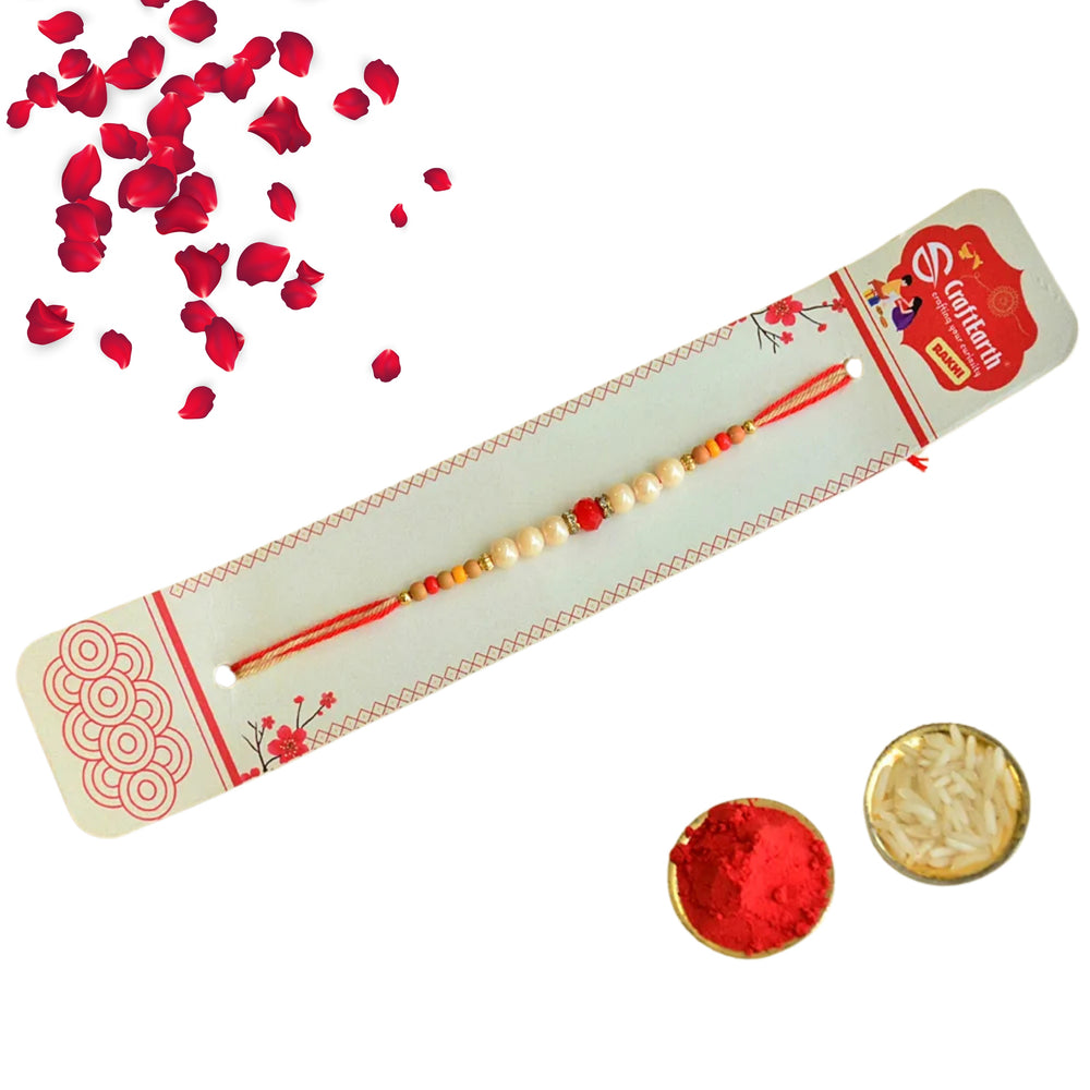 Pearl Bead Rakhi – RK-152 Red Center Stone