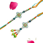 Floral Enamel Bhaiya-Bhabhi Rakhi Set – RK-267 | Silver-Tone with Beads & Stone Detailing