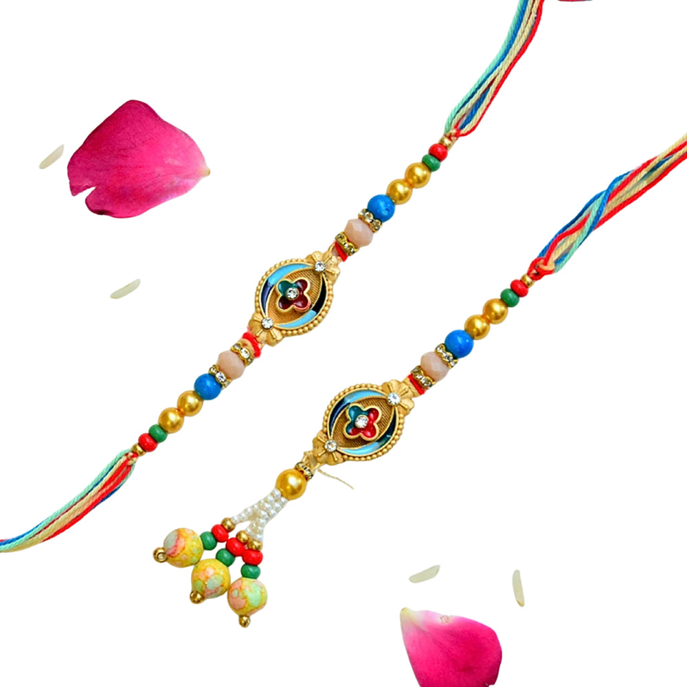 Multicolor Enamel Bhaiya-Bhabhi Rakhi Set – RK-266 | Beads & Stone Embellishment