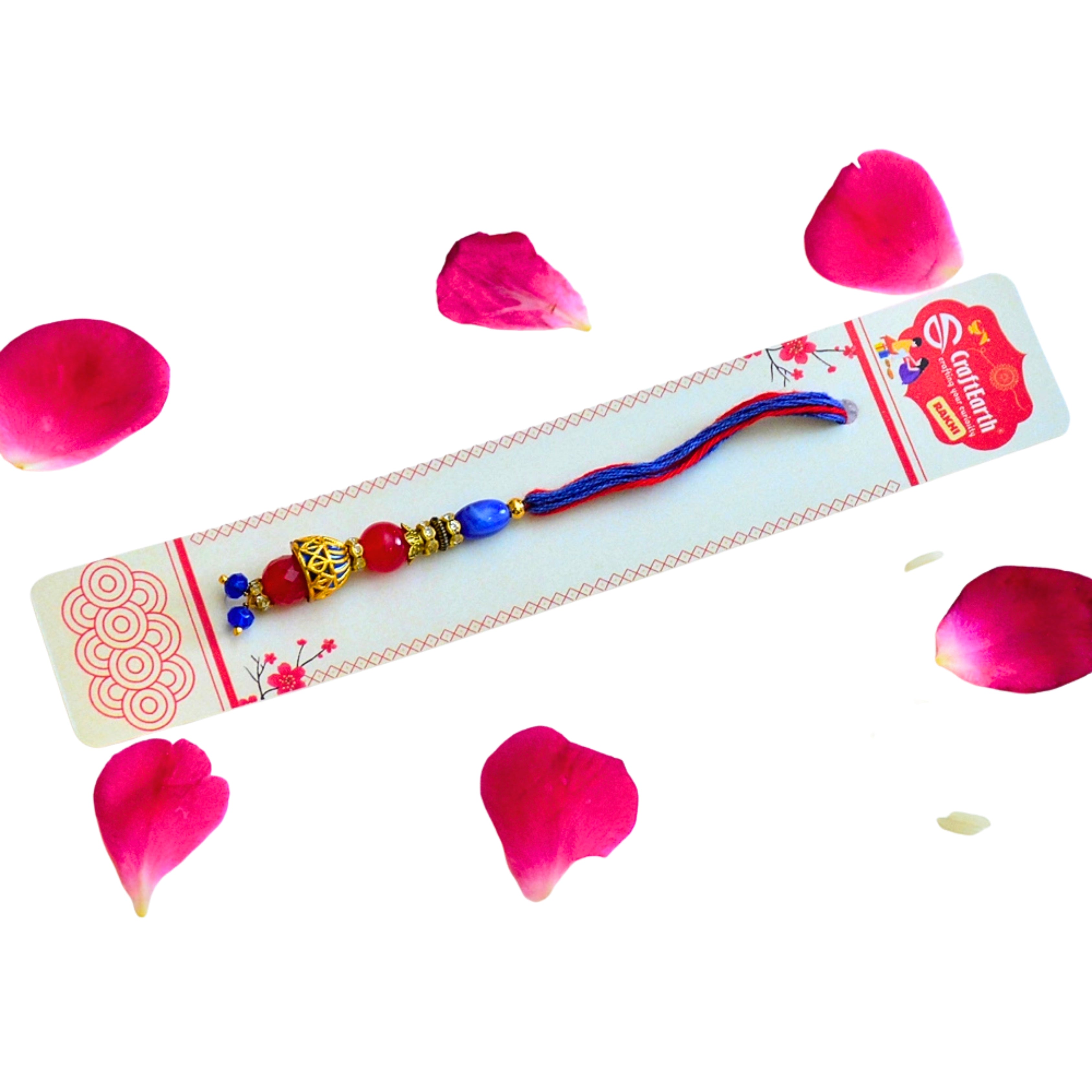 Graceful Blue & Red Lumba Rakhi with Jhumka Charm for Bhabhi -RK-283