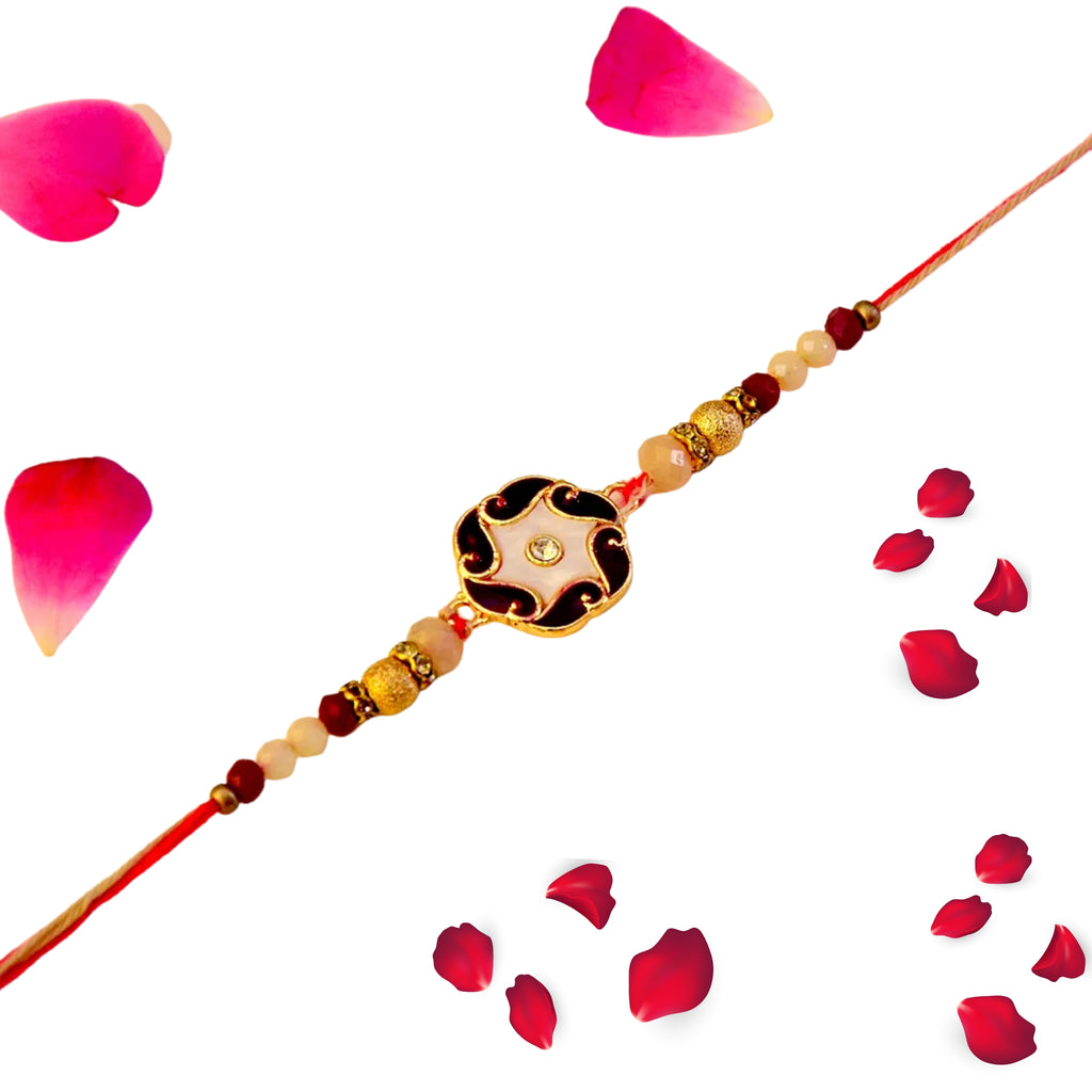 Elegant Swirl Rakhi – RK-158 | Stylish Rakhi with Beads & Classic Center Charm for Brother