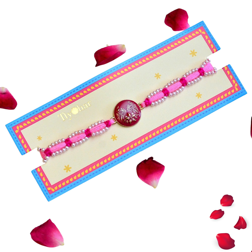 Elegant Floral Design with Pearl Beads Rakhi – RK-311
