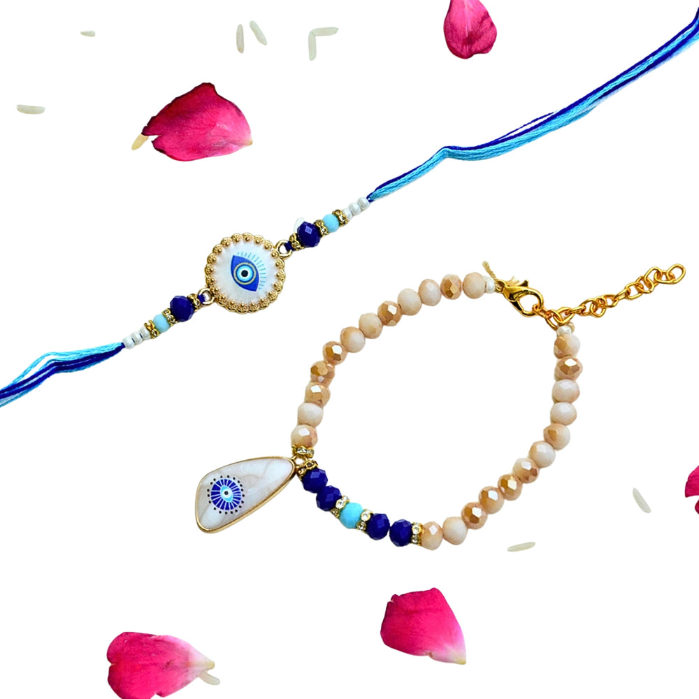 Elegant Evil Eye Charm Bhaiya-Bhabhi Rakhi Set – RK-271