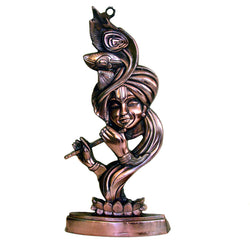 Metal Krishna Statue with Flute and Peacock Feather G-108-B-WS