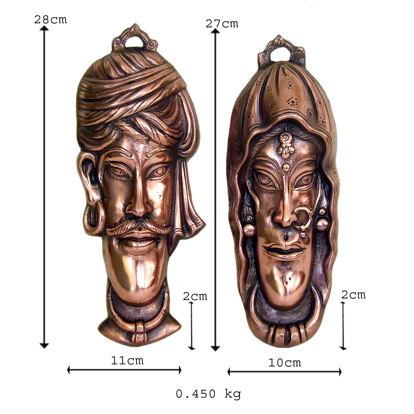 Handcrafted Metal Rajasthani Face Wall Hangings - Set of 2, G-12-B