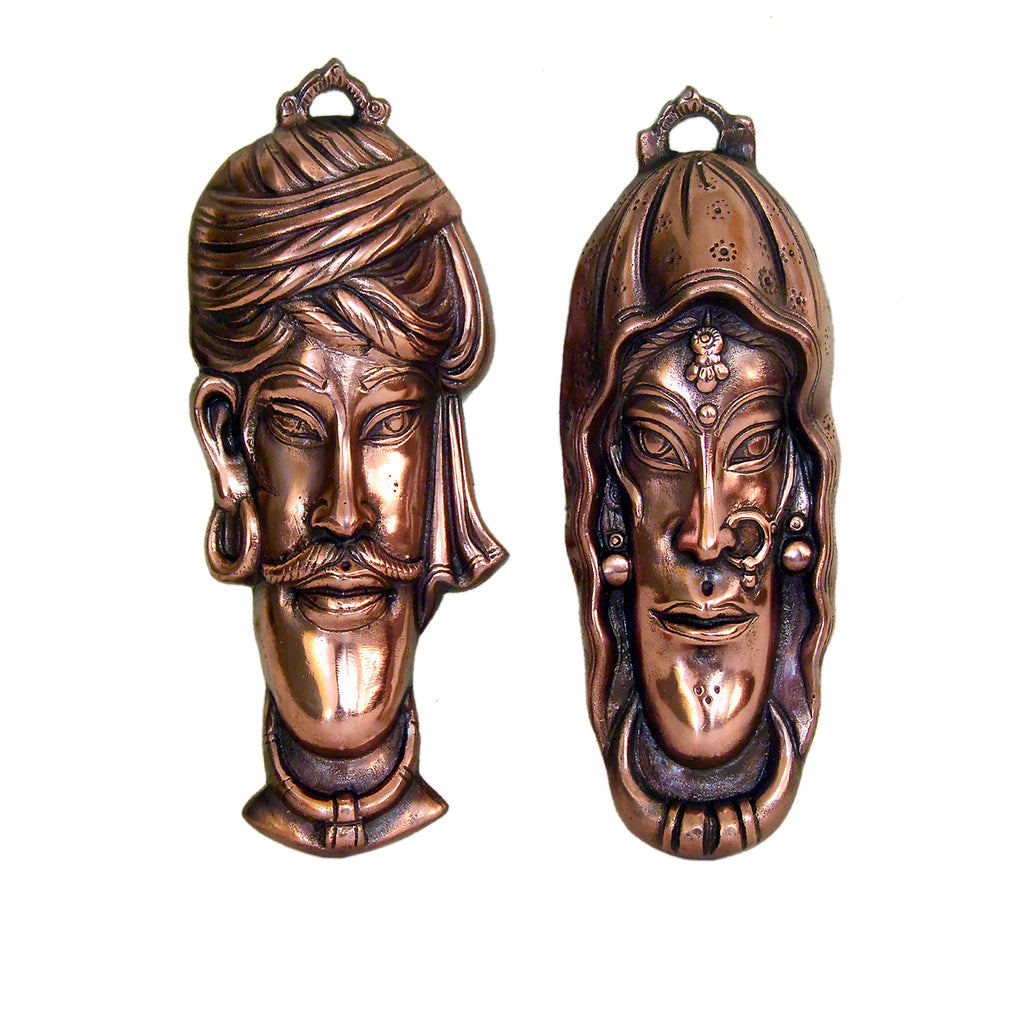 Handcrafted Metal Rajasthani Face Wall Hangings - Set of 2, G-12-B