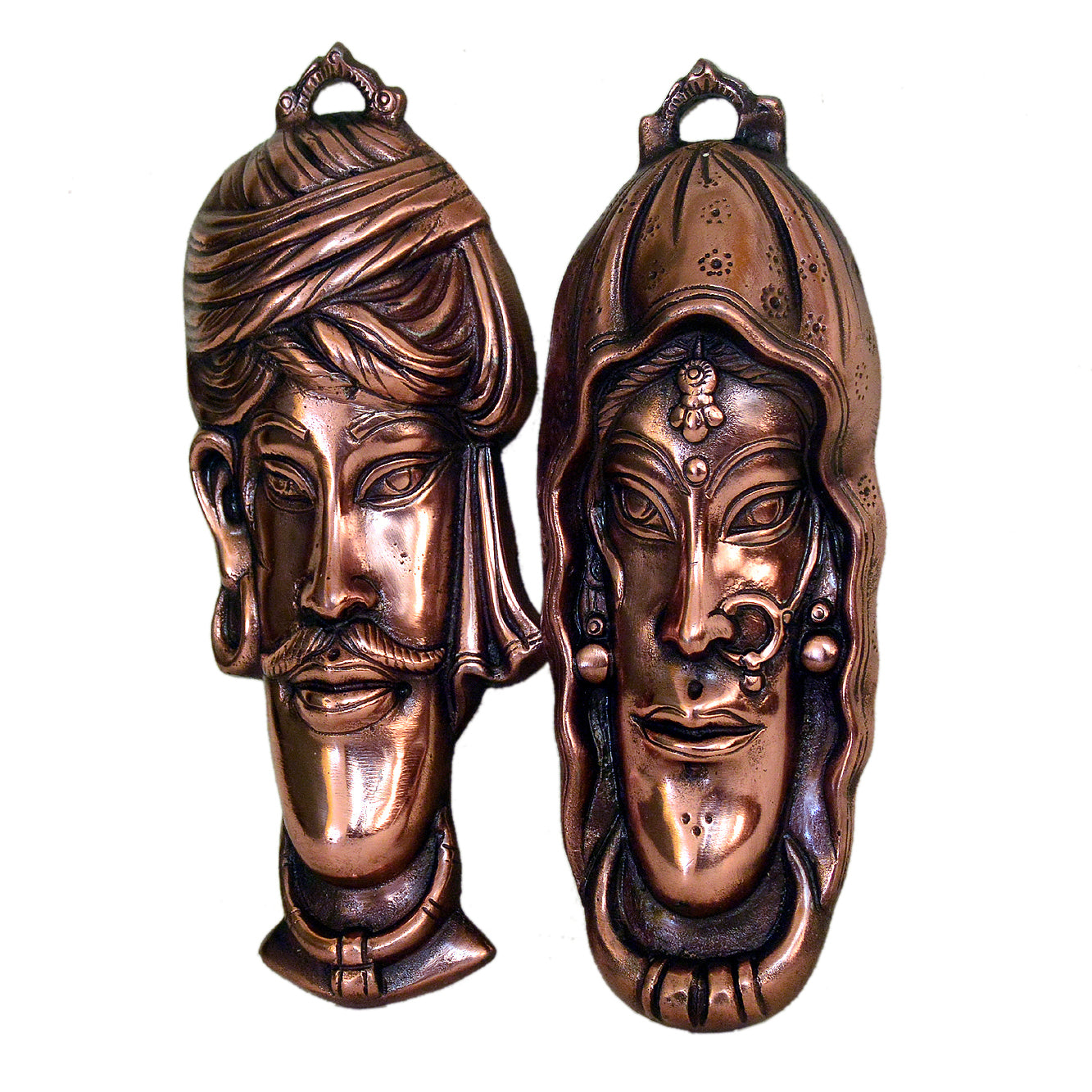 Handcrafted Metal Rajasthani Face Wall Hangings - Set of 2, G-12-B