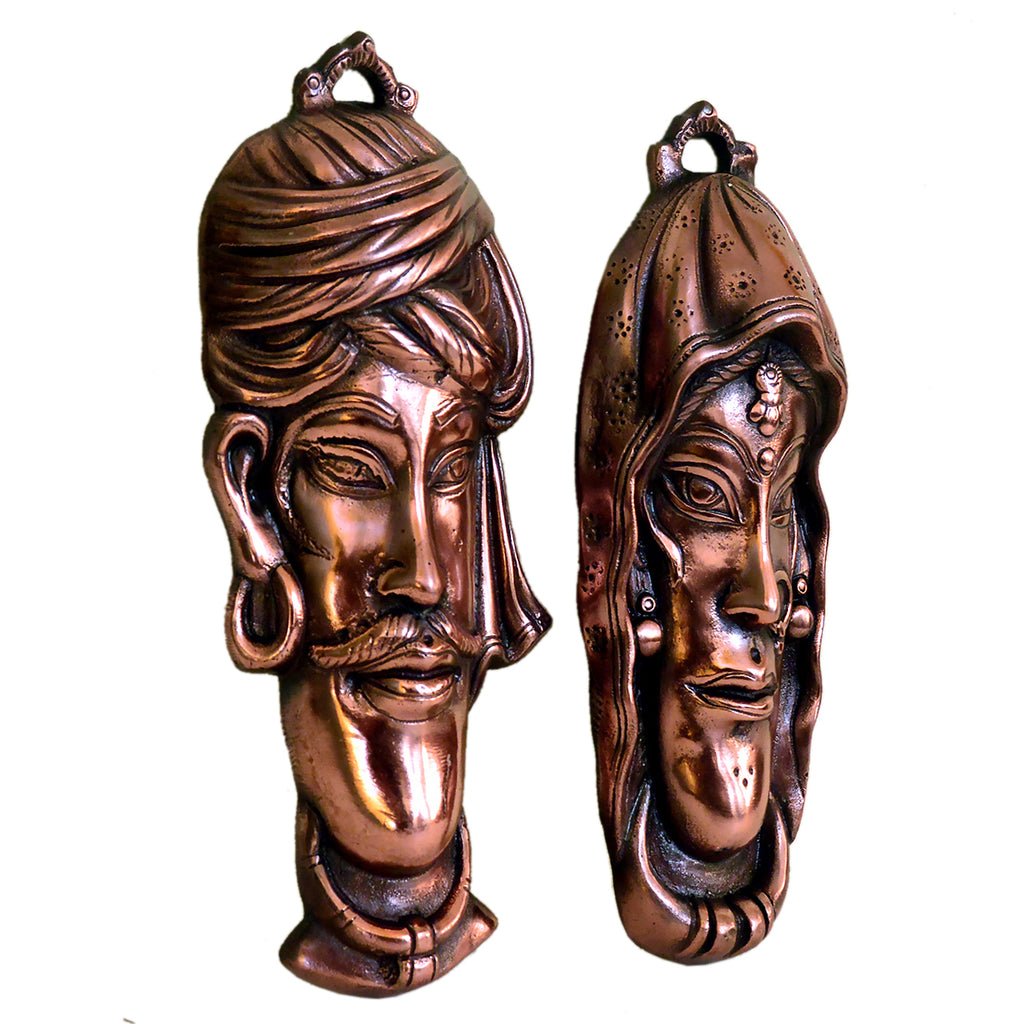 Handcrafted Metal Rajasthani Face Wall Hangings - Set of 2, G-12-B