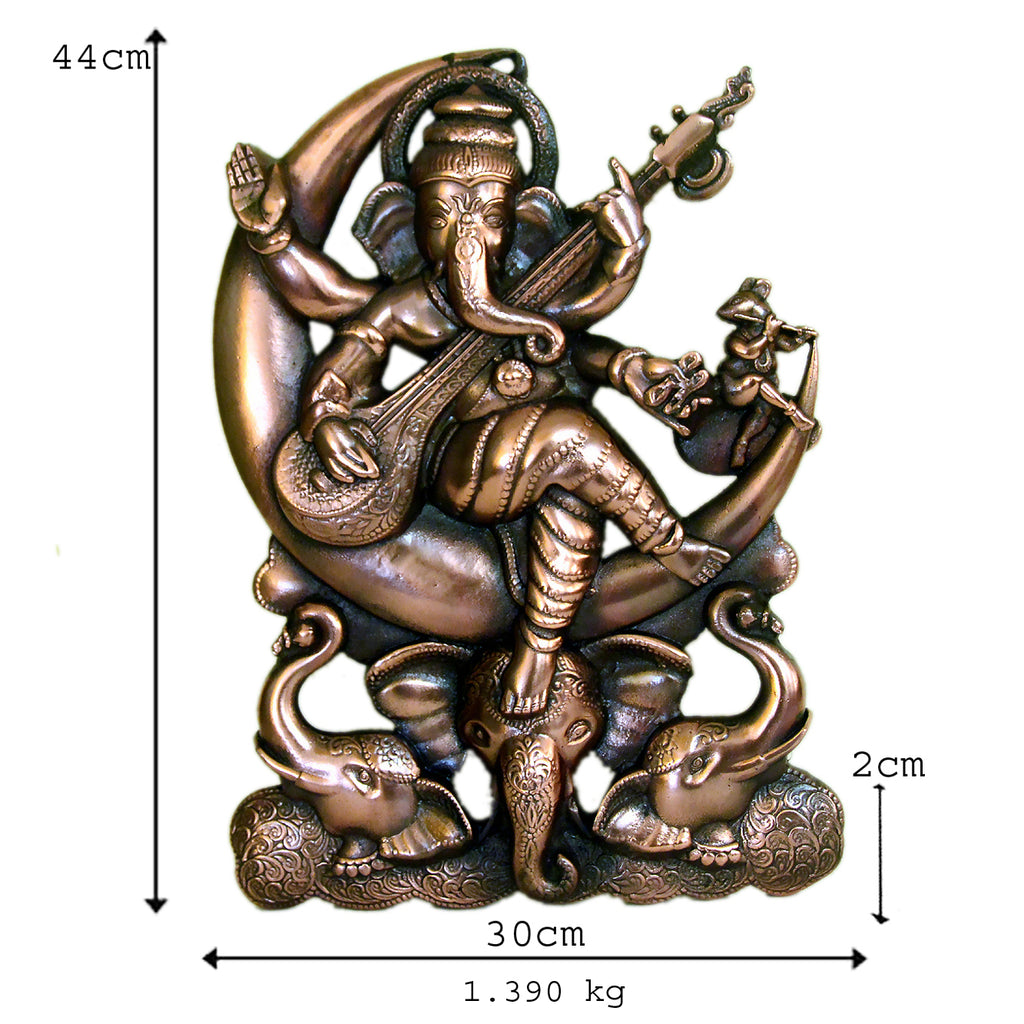 Metal Ganesha with Veena Statue - Handcrafted Musical Deity Idol G-254-A