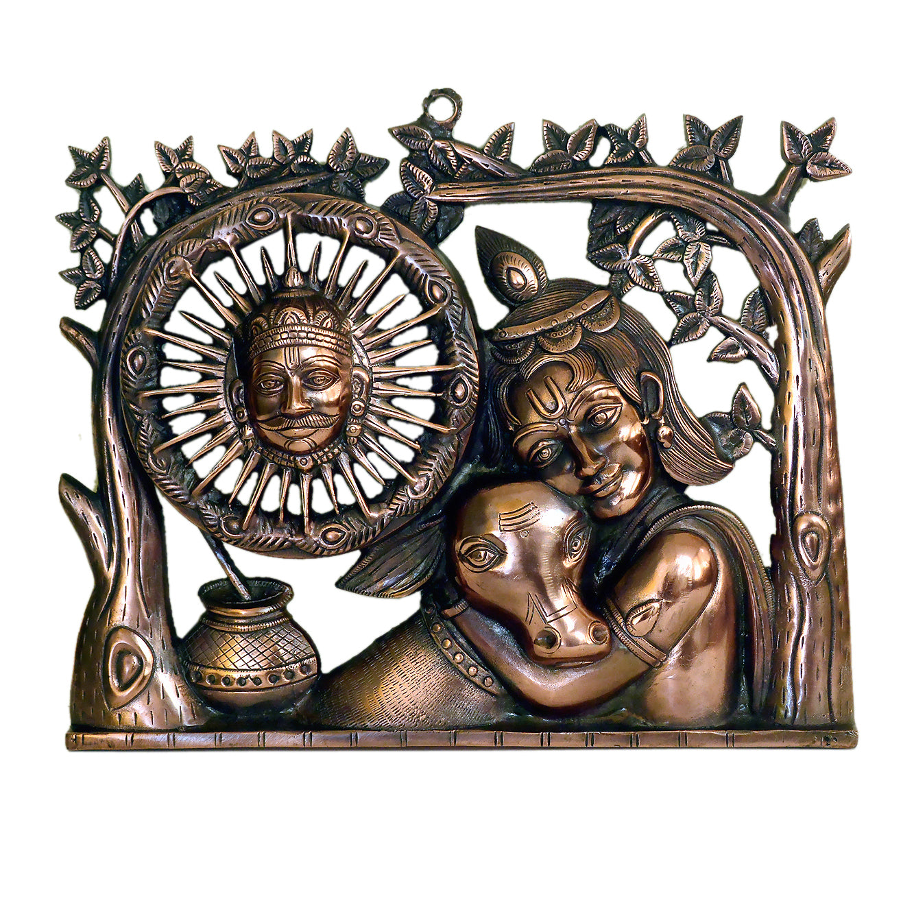 Radha Krishna Metal Wall Art with Sun and Tree of Life G-265-A