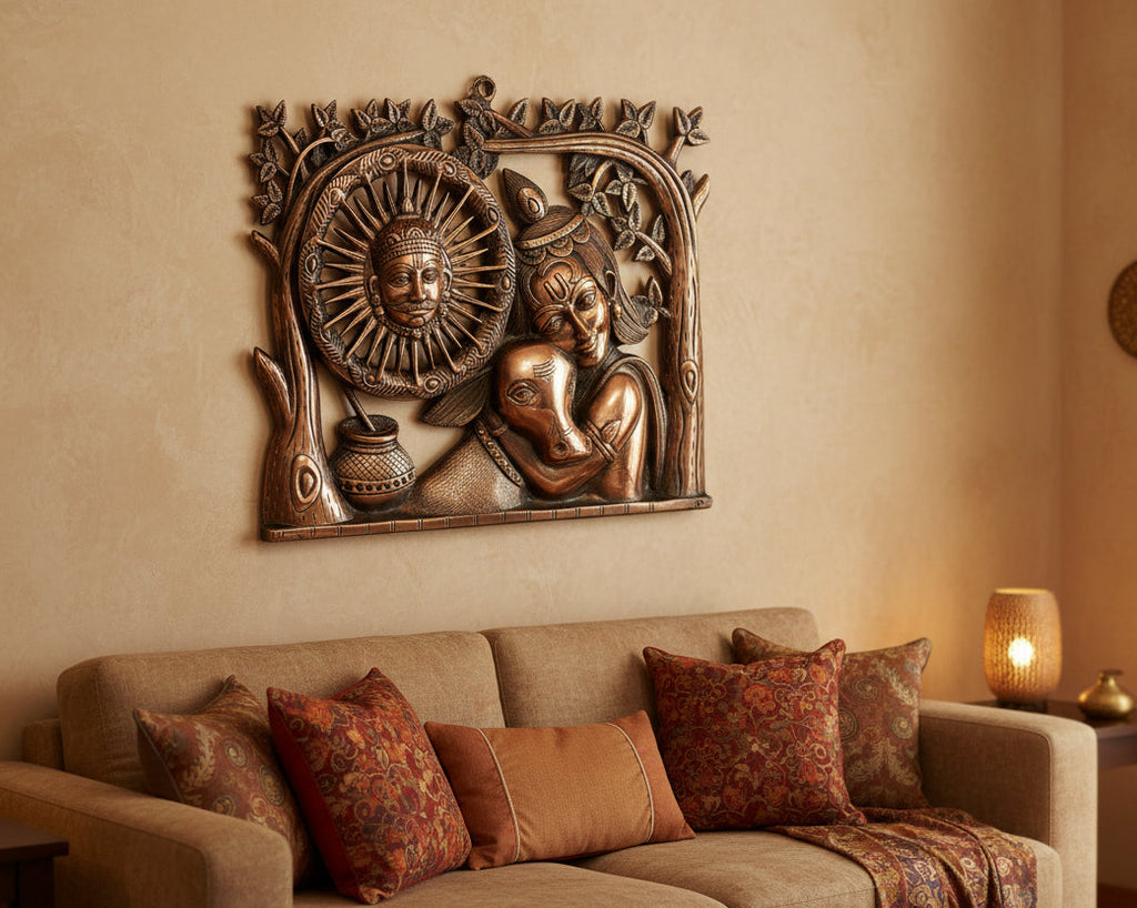 Radha Krishna Metal Wall Art with Sun and Tree of Life G-265-A