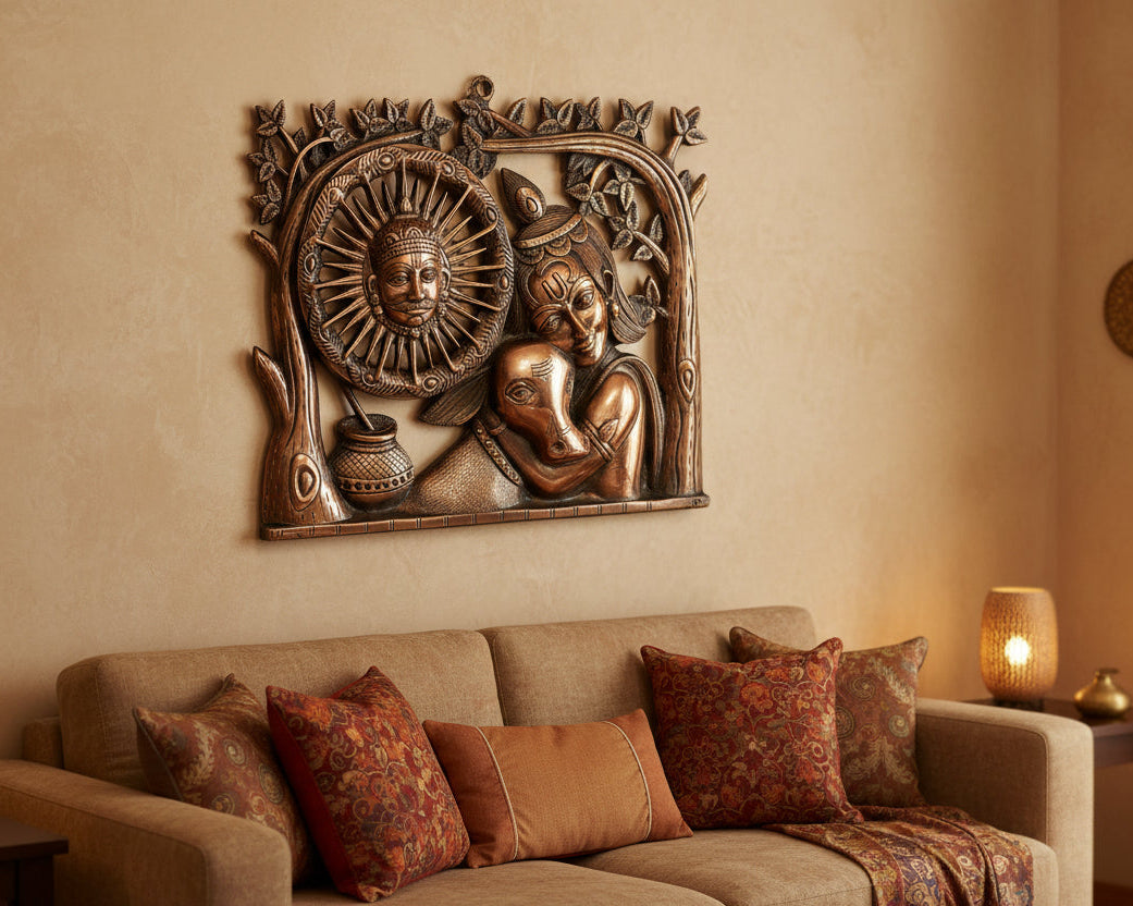 Radha Krishna Metal Wall Art with Sun and Tree of Life G-265-A