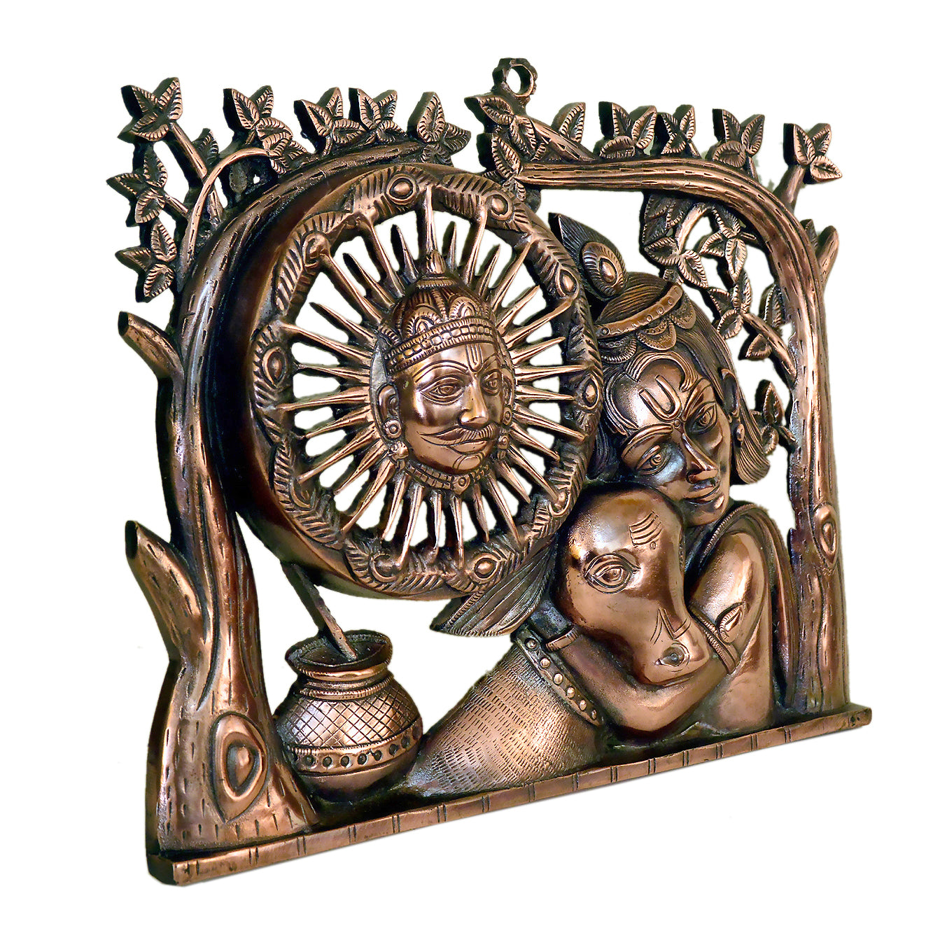Radha Krishna Metal Wall Art with Sun and Tree of Life G-265-A