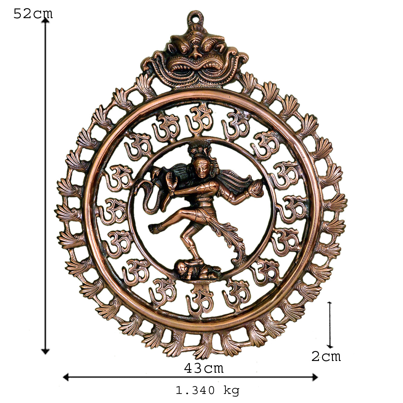 Metal Nataraja Wall Hanging with Om Symbols - Handcrafted Shiva Wall Decor G-266-A