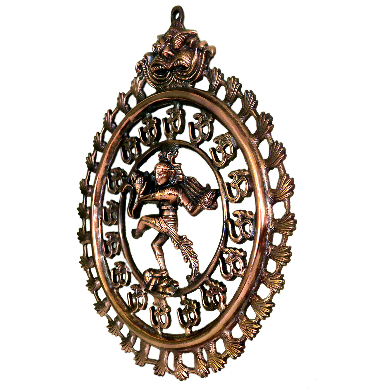 Metal Nataraja Wall Hanging with Om Symbols - Handcrafted Shiva Wall Decor G-266-A