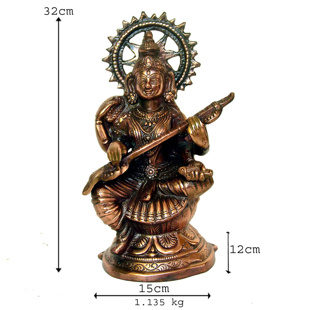 Handcrafted Metal Saraswati Statue with Veena G-38-D