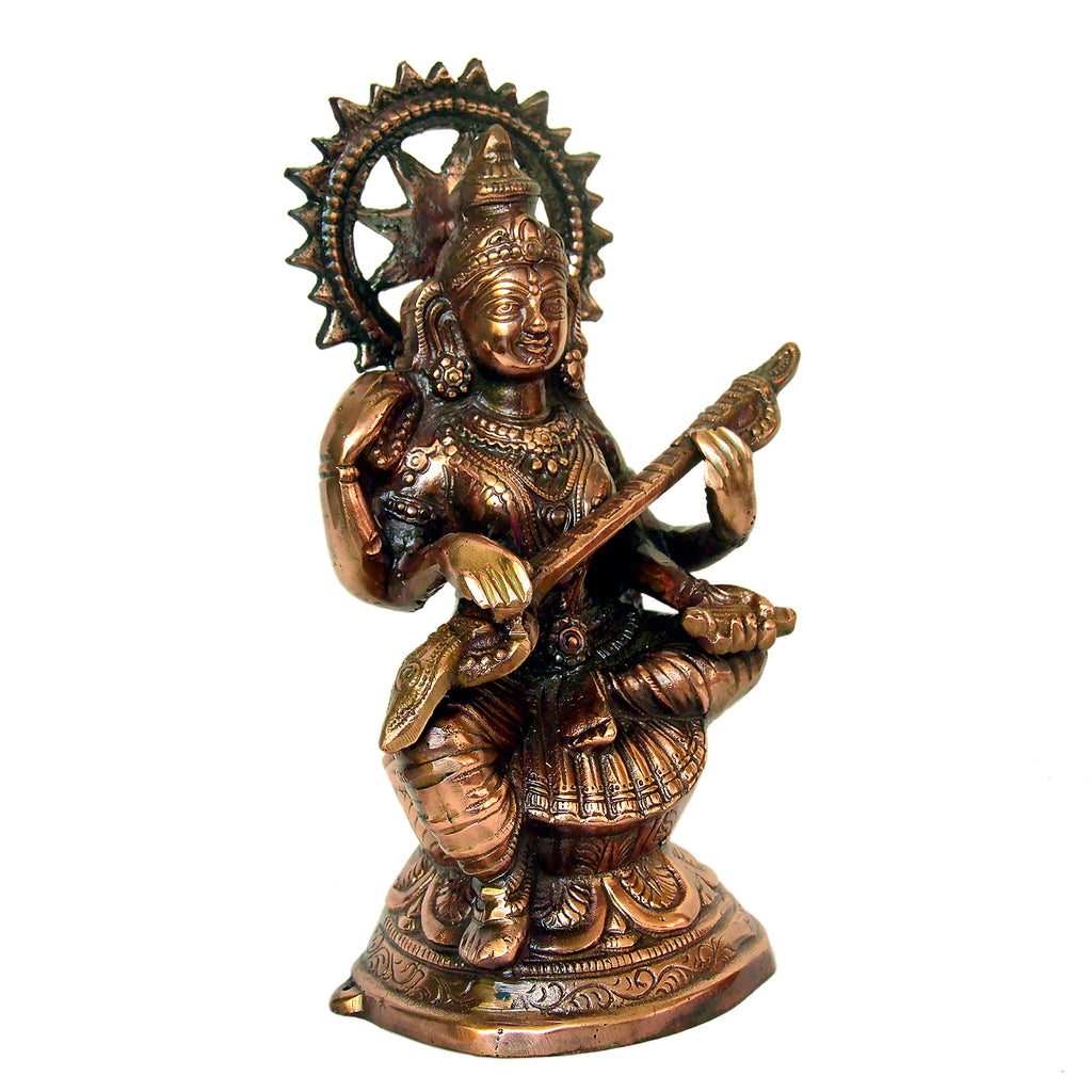 Handcrafted Metal Saraswati Statue with Veena G-38-D