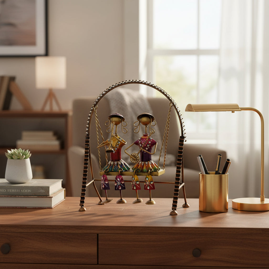 Metal Swing Showpiece with Hand-Painted Figurines I-199-A