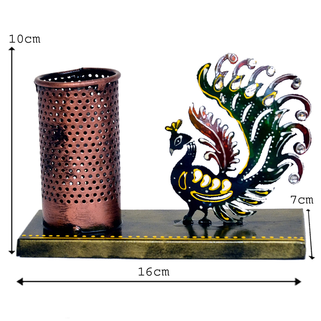 Handcrafted Peacock Pen Holder I-214-B