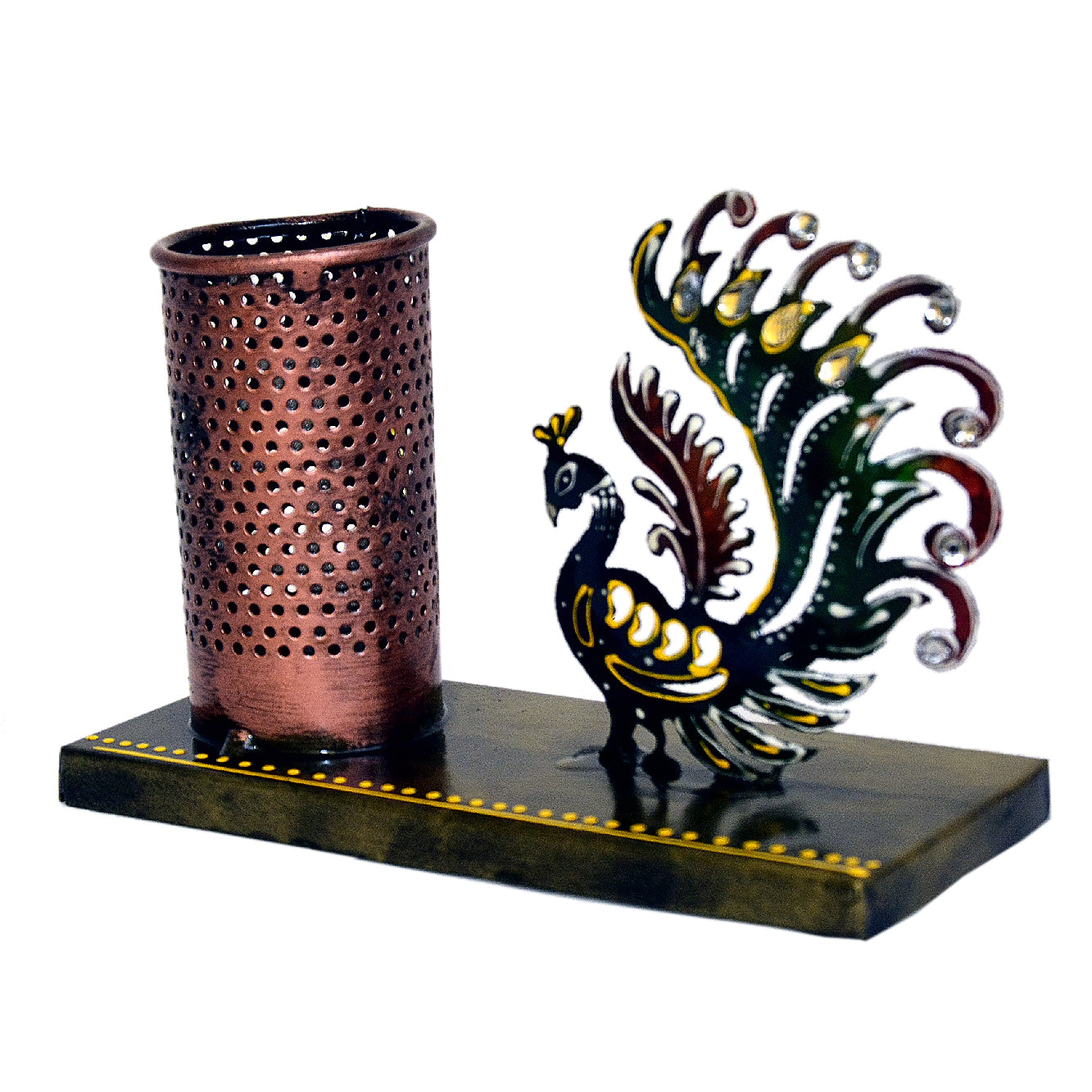 Handcrafted Peacock Pen Holder I-214-B