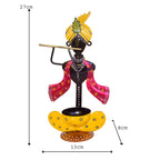 Handcrafted Metal Krishna Tealight Holder with Flute I-231-B