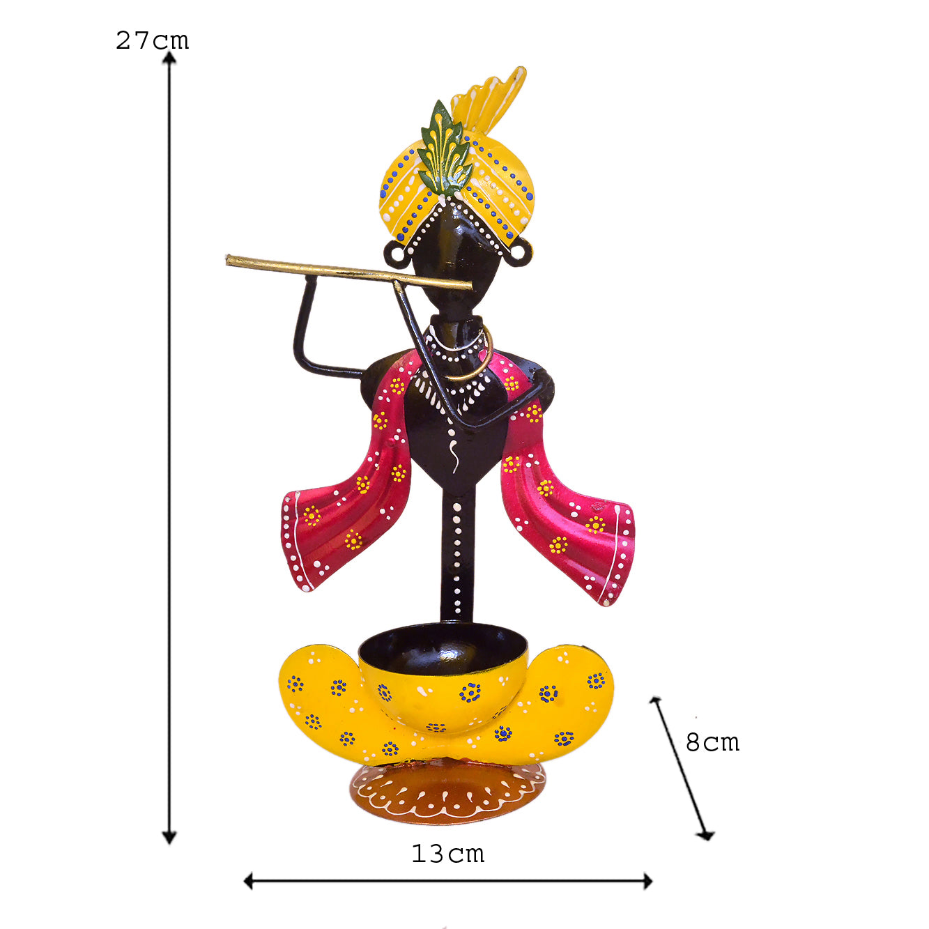 Handcrafted Metal Krishna Tealight Holder with Flute I-231-B