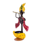 Handcrafted Metal Krishna Tealight Holder with Flute I-231-B