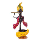 Handcrafted Metal Krishna Tealight Holder with Flute I-231-B