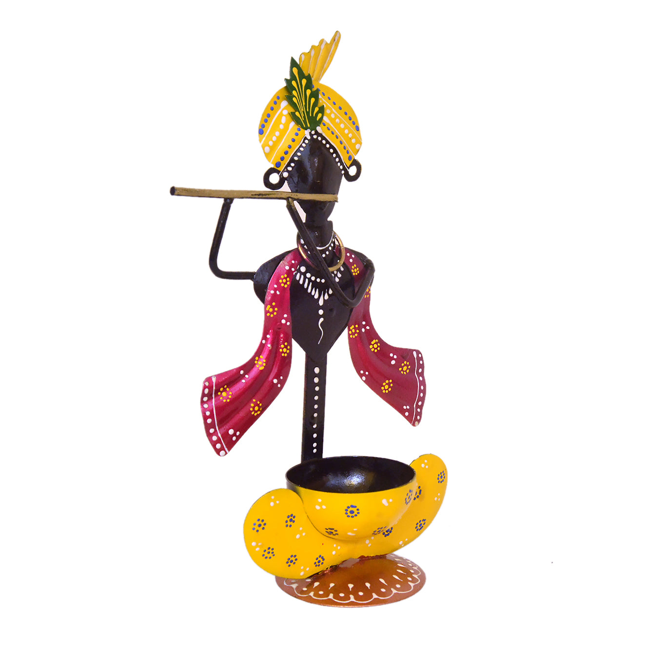 Handcrafted Metal Krishna Tealight Holder with Flute I-231-B