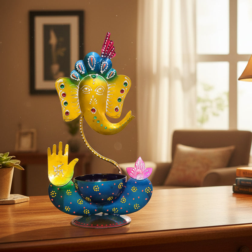 Handcrafted Metal Ganesha Tealight Holder I-237-A
