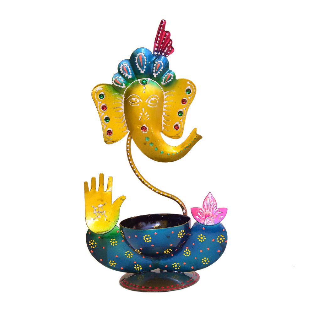 Handcrafted Metal Ganesha Tealight Holder I-237-A
