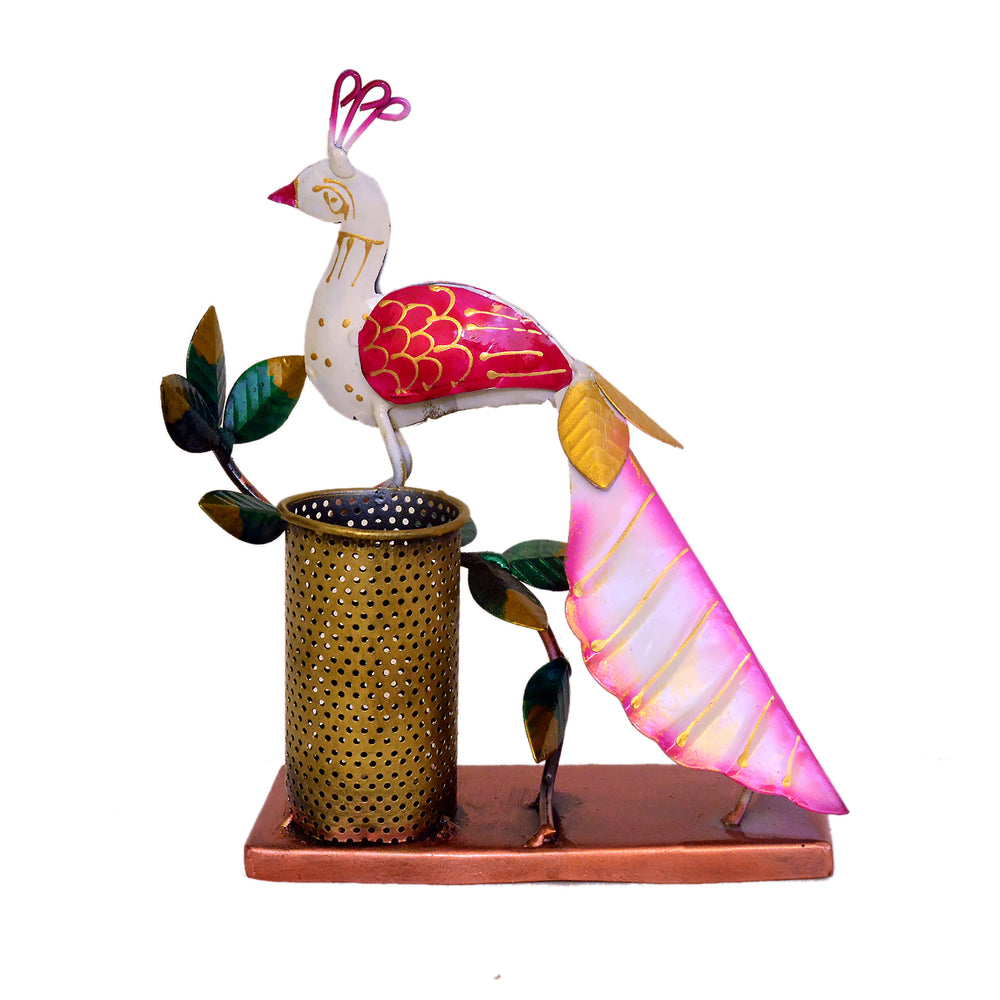 Handcrafted Metal Peacock Pen Holder  Desk Organizer I-240-A