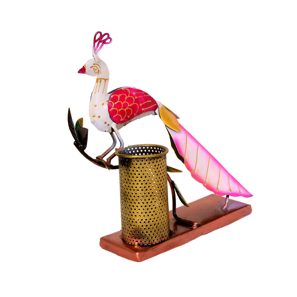 Handcrafted Metal Peacock Pen Holder  Desk Organizer I-240-A