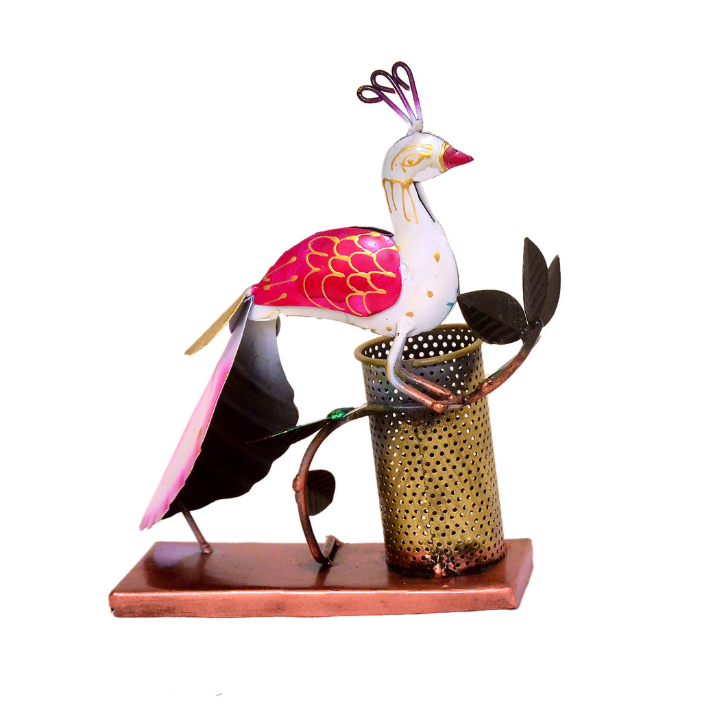 Handcrafted Metal Peacock Pen Holder  Desk Organizer I-240-A