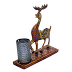 Handcrafted Metal Deer Pen Holder with Traditional Indian Art I-242-A