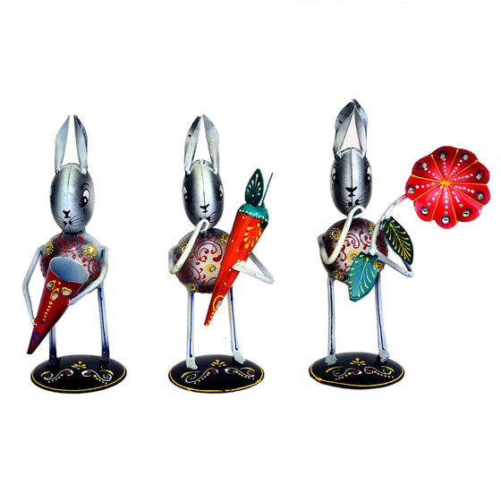 Handcrafted Metal Rabbit Figurines - Set of 3, I-249-A