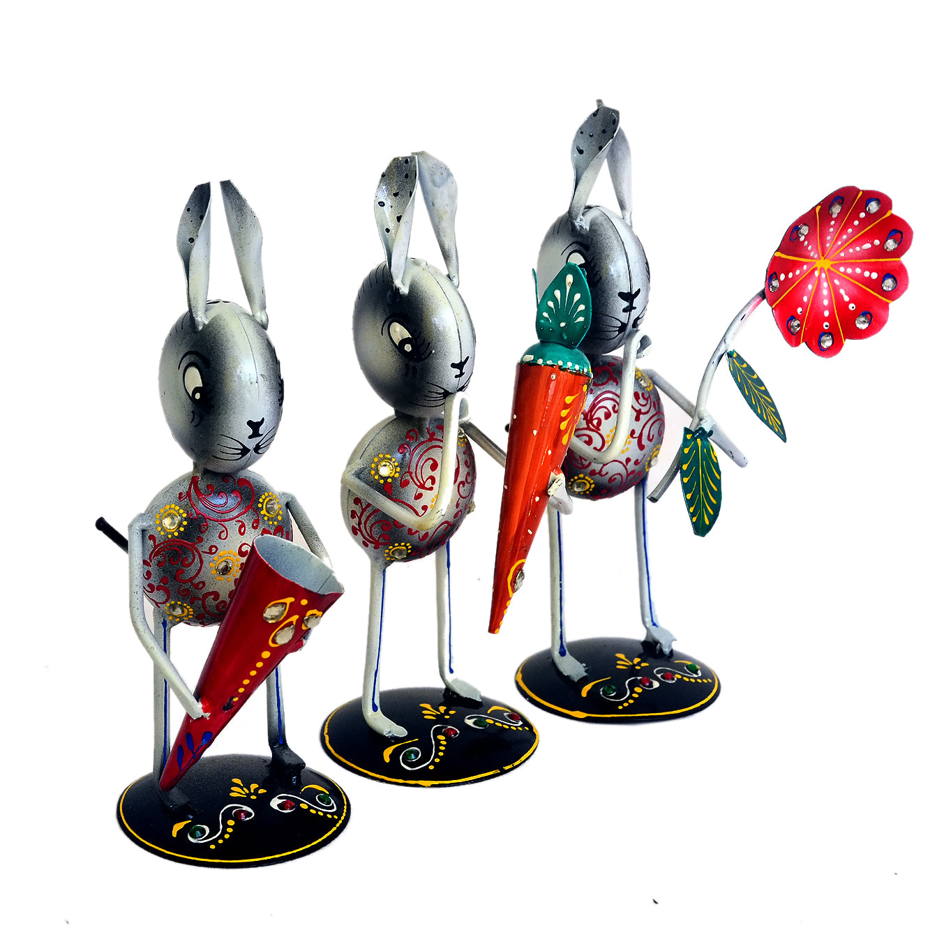 Handcrafted Metal Rabbit Figurines - Set of 3, I-249-A