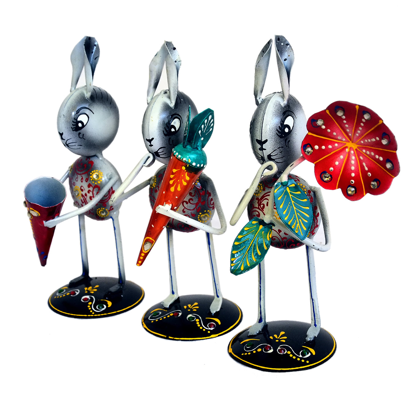 Handcrafted Metal Rabbit Figurines - Set of 3, I-249-A
