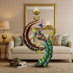 Handcrafted Metal Peacock Tealight Holder with Hand-Painted Detailing I-254-A