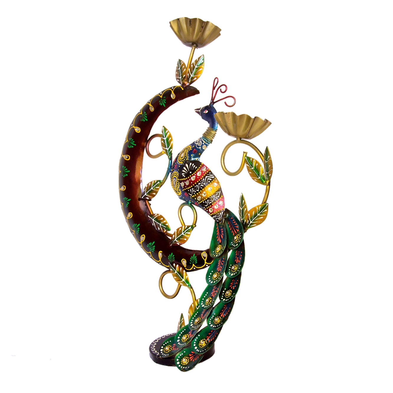 Handcrafted Metal Peacock Tealight Holder with Hand-Painted Detailing I-254-A