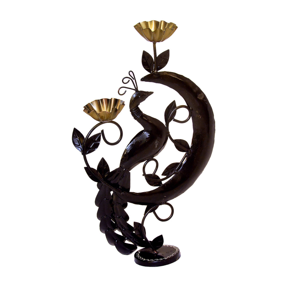Handcrafted Metal Peacock Tealight Holder with Hand-Painted Detailing I-254-A