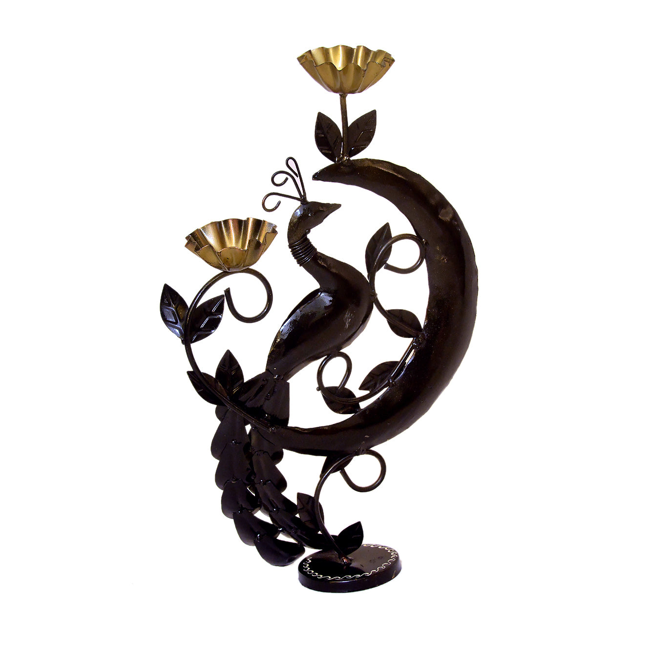 Handcrafted Metal Peacock Tealight Holder with Hand-Painted Detailing I-254-A