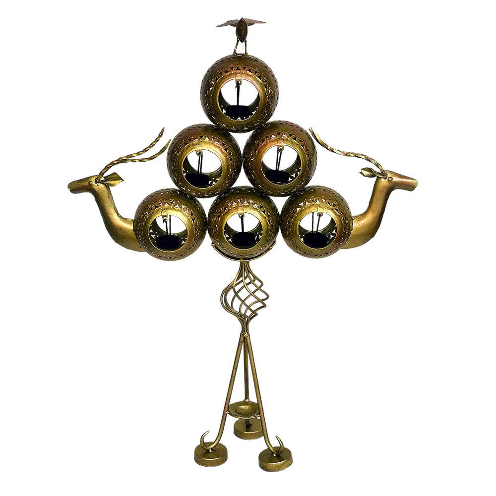 Handcrafted Golden Deer & 6 Candle Holder I-255-A