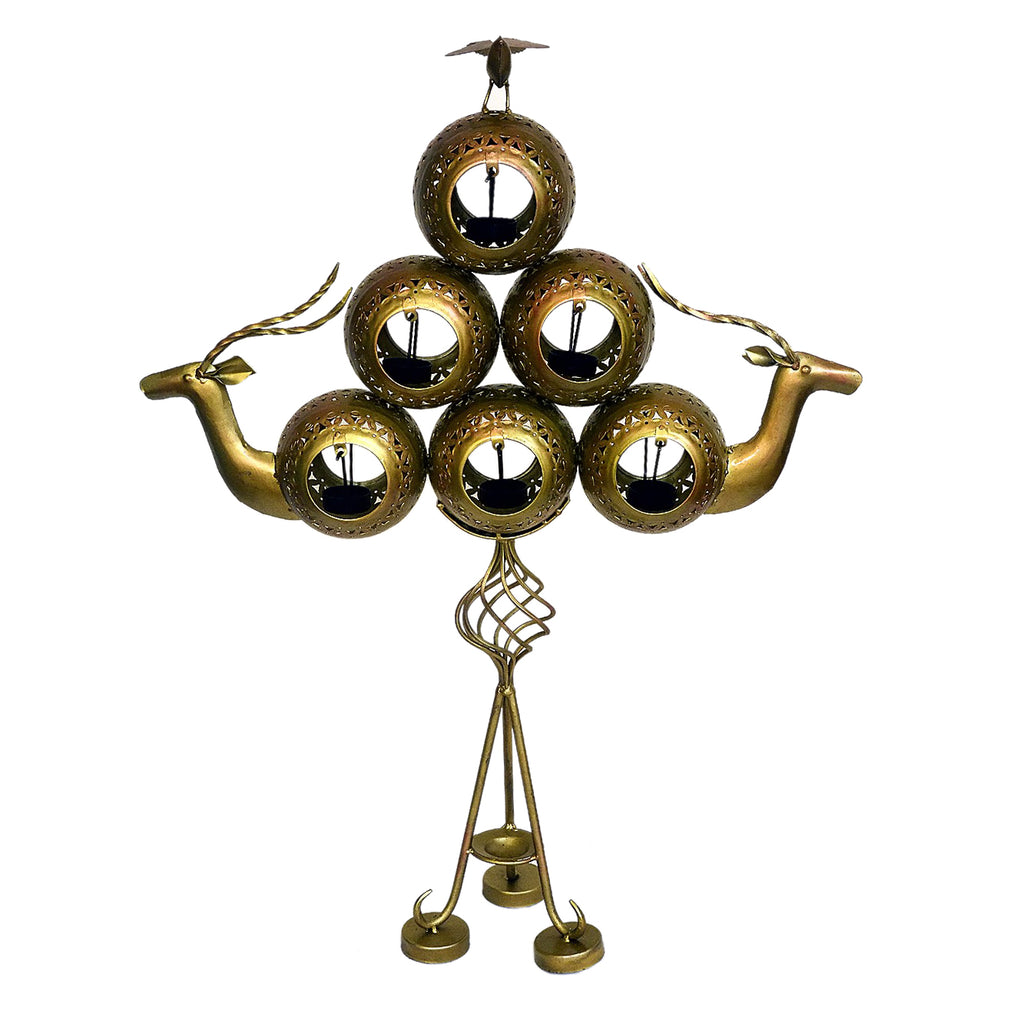 Handcrafted Golden Deer & 6 Candle Holder I-255-A