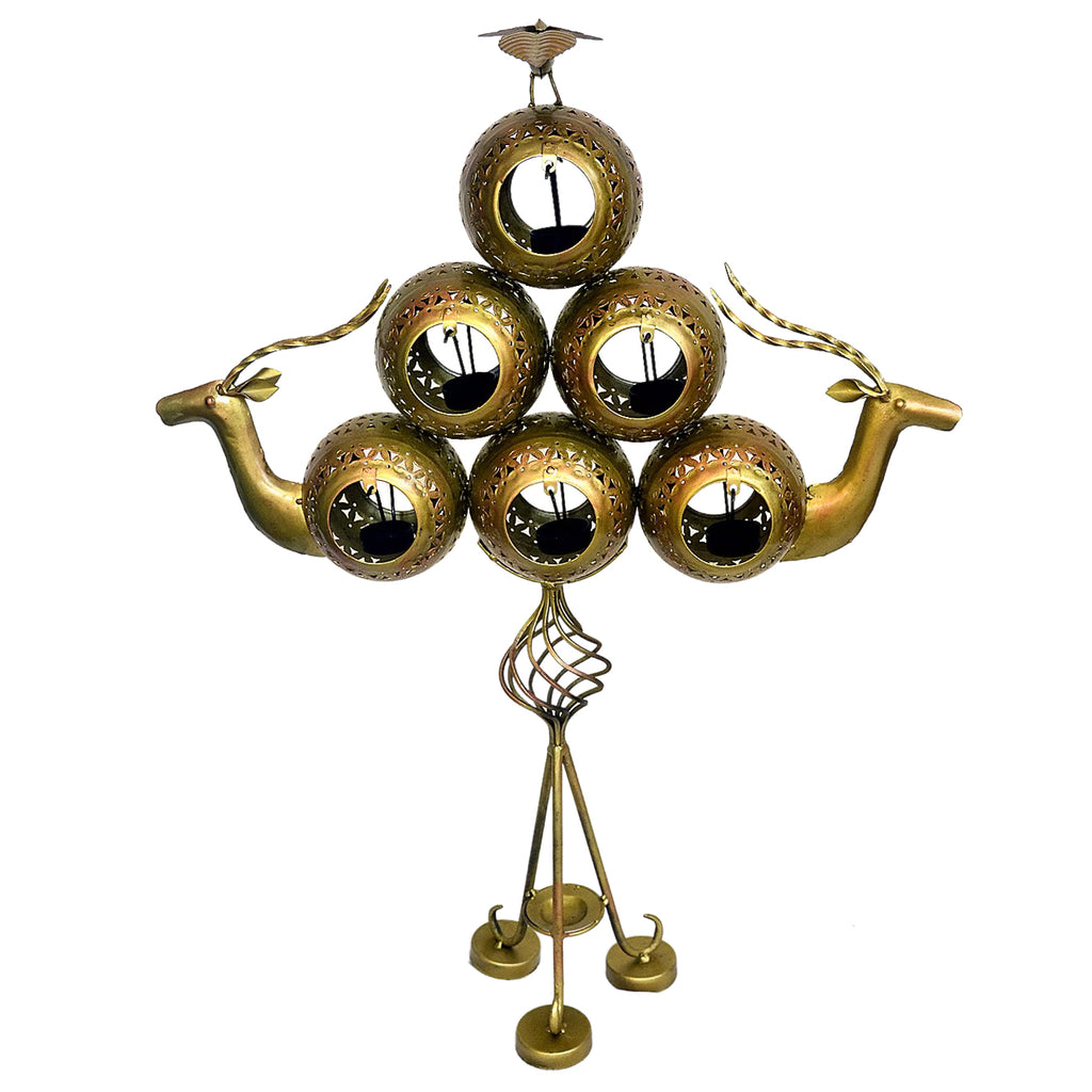 Handcrafted Golden Deer & 6 Candle Holder I-255-A