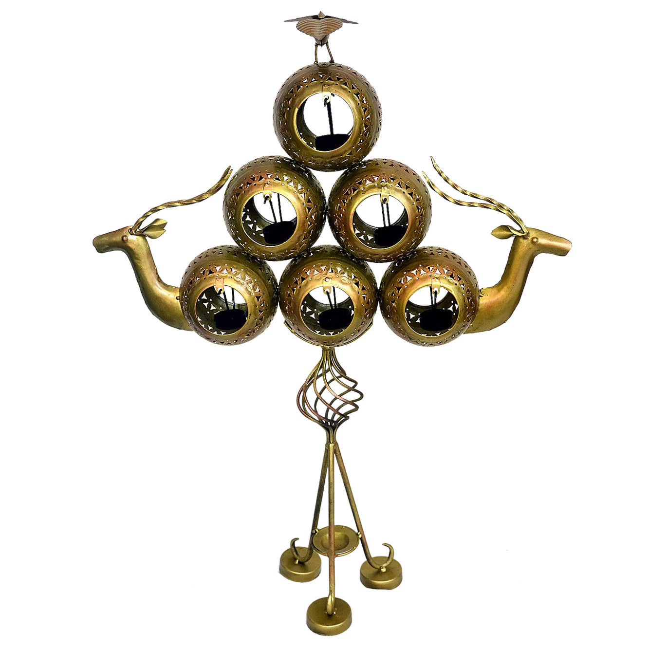 Handcrafted Golden Deer & 6 Candle Holder I-255-A