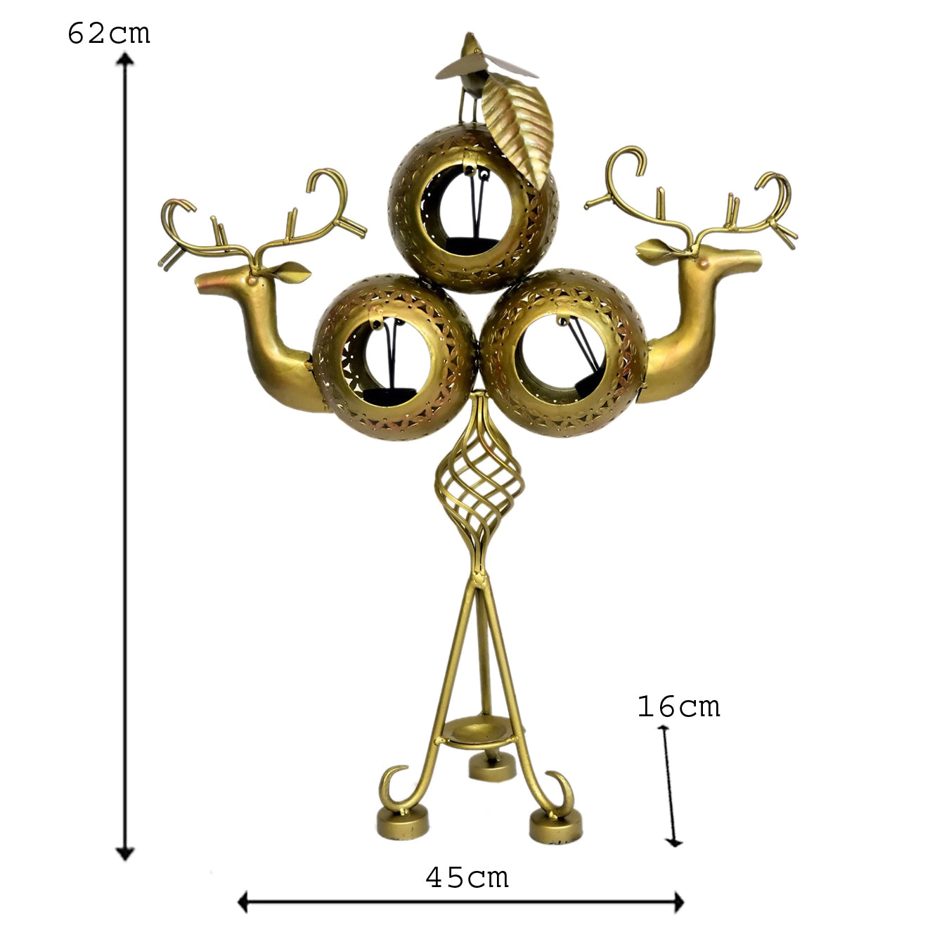 Handcrafted Golden Deer & Candle Holder I-255-B