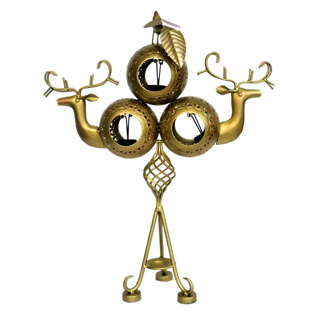 Handcrafted Golden Deer & Candle Holder I-255-B
