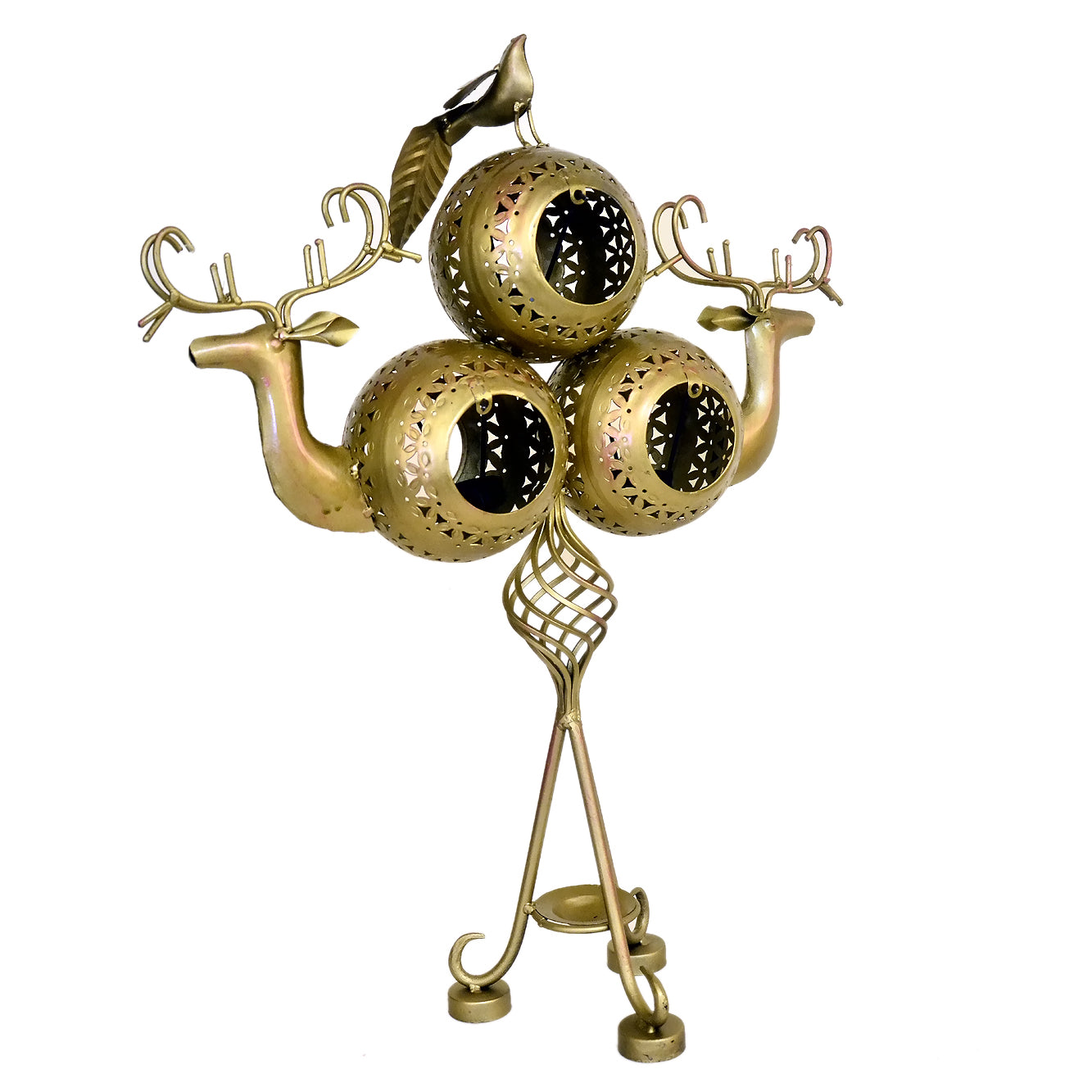 Handcrafted Golden Deer & Candle Holder I-255-B